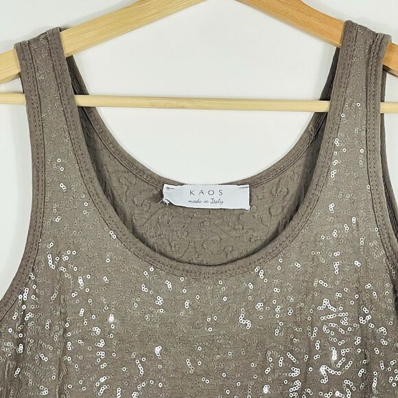 Kaos Italy Tan Sequin Swirl Mini Sleeveless Sheath Bodycon Dress Women's Medium - Picture 2 of 7